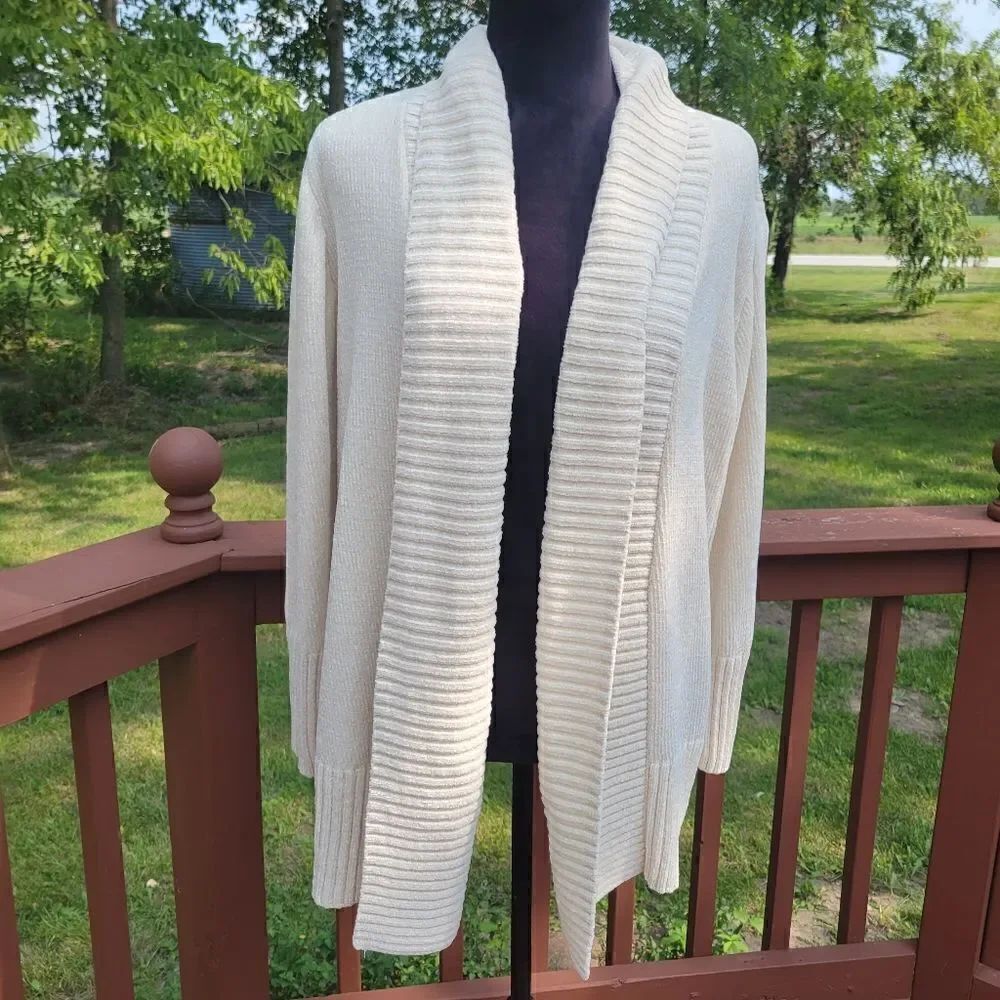 Seven7 Ladies Chenille Cardigan Plush Open Front Cozy Antique White sz Large